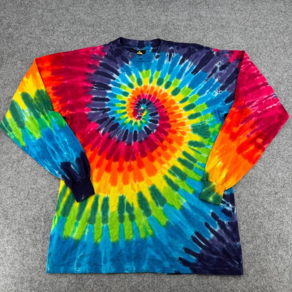 HL Miller Gold Mens Tie Dye Long Sleeve Shirt Rainbow Spiral Cotton Medium USA